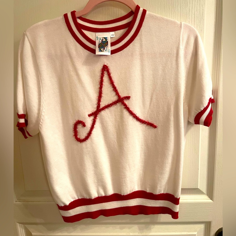 Alabama White Sweater with Red Trim & Red A Motif